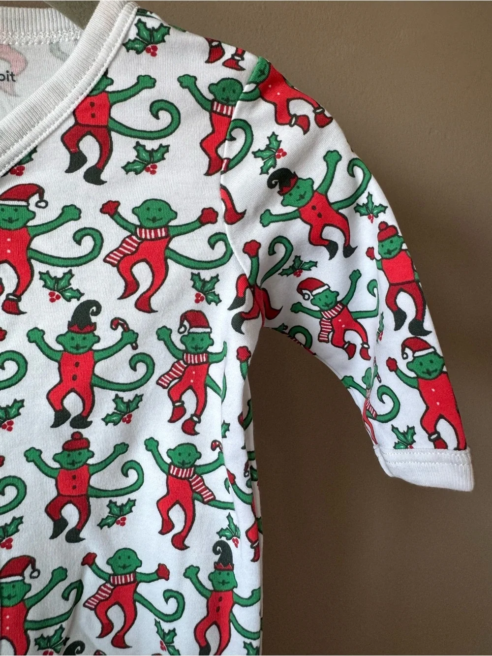 Roller Rabbit Baby Monkey Christmas Holiday Print One Piece Pajamas 3-6 Months